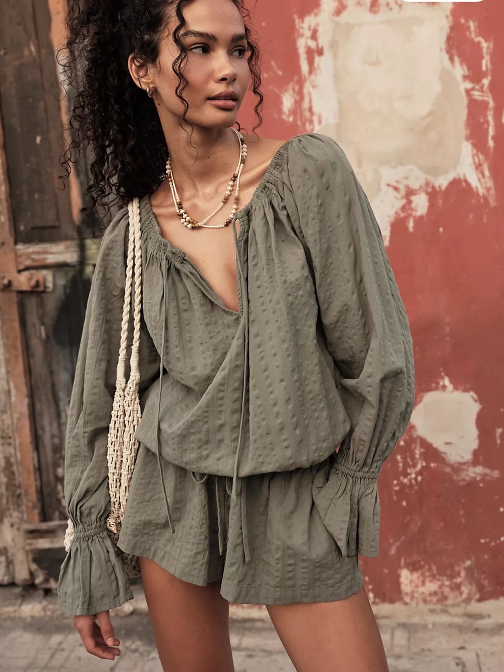 Free-est by Free People 100% Cotton Black Estrella Romper Long Peasant Sleeves
